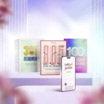 Cadernos de branding e atendimento com smartphone na frente.