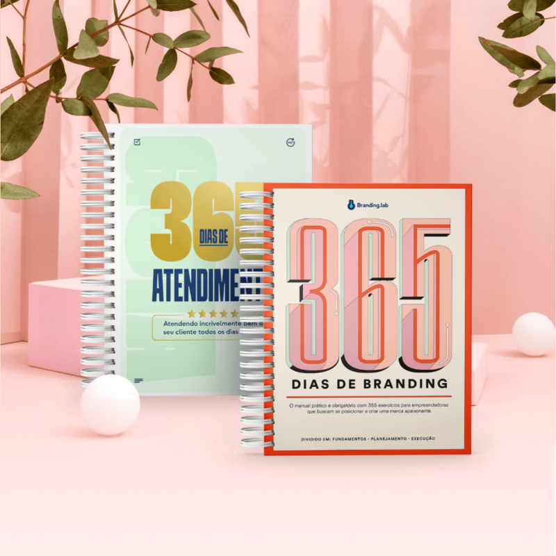 Kit-Empreendedora-Estrategica_opt Cadernos "365 dias" em fundo rosa e plantas.
